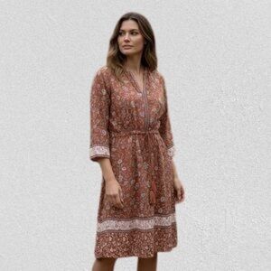 New J. Jill Brown Woman’s Brown Floral Print Dress, Sz XL